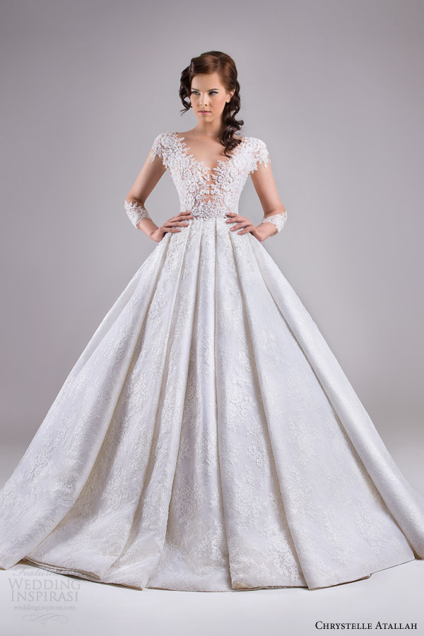 chrystelle atallah bridal spring 2015 ball gown wedding dress illusion sleeves full view