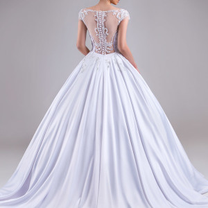 chrystelle atallah bridal spring 2015 illusion cap sleeve princess ball gown weddding dress back view embellishment train