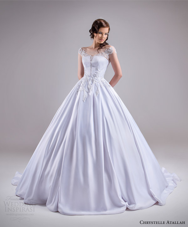 chrystelle atallah bridal spring 2015 illusion cap sleeve princess ball gown weddding dress