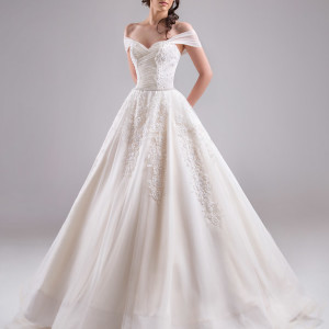 chrystelle atallah bridal spring 2015 off shoulder ruched sleeves bodice a line wedding dress sweetheart neckline