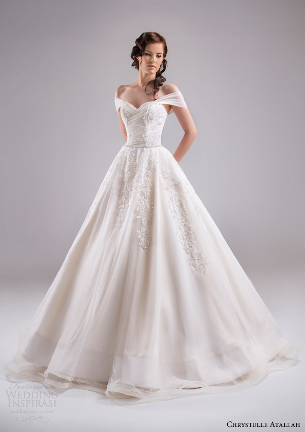 chrystelle atallah bridal spring 2015 off shoulder ruched sleeves bodice a line wedding dress sweetheart neckline chrystelle atallah bridal spring 2015 off shoulder ruched sleeves bodice a line wedding dress sweetheart neckline