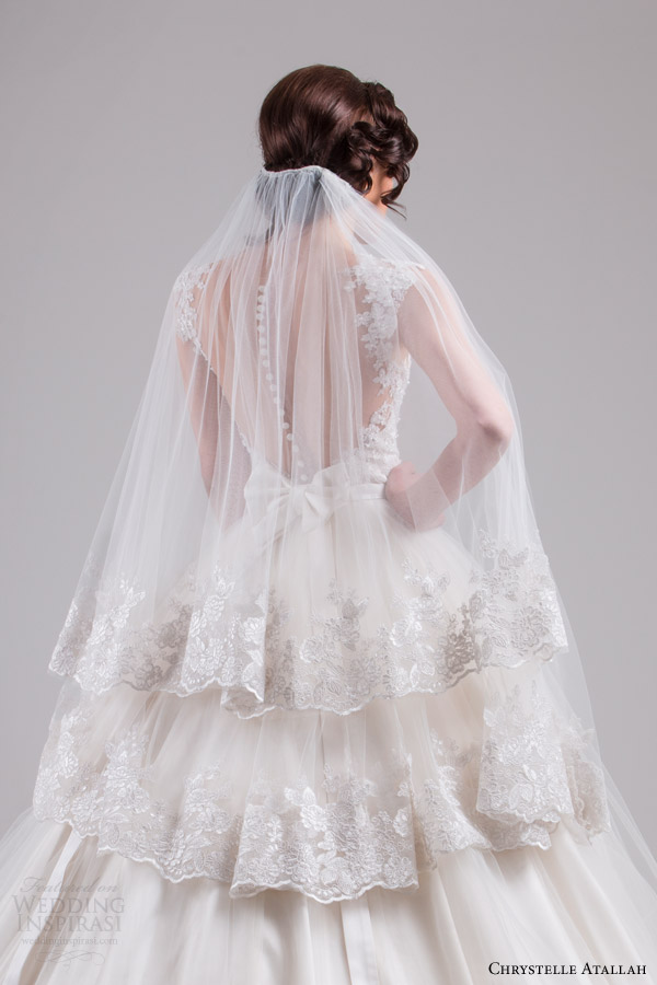 chrystelle atallah bridal spring 2015 sleeveless ball gown wedding dress cap sleeve lace straps horsehair edge skirt back veil view chrystelle atallah bridal spring 2015 sleeveless ball gown wedding dress cap sleeve lace straps horsehair edge skirt back veil view