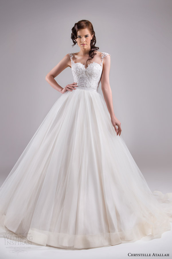 chrystelle atallah bridal spring 2015 sleeveless ball gown wedding dress cap sleeve lace straps horsehair edge skirt