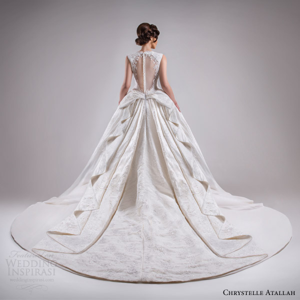 chrystelle atallah bridal spring 2015 sleeveless ball gown wedding dress scalloped neckline illusion back view magnificent train chrystelle atallah bridal spring 2015 sleeveless ball gown wedding dress scalloped neckline illusion back view magnificent train