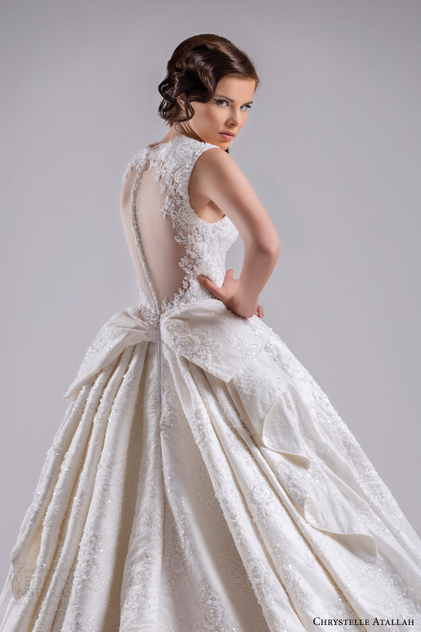 chrystelle atallah bridal spring 2015 sleeveless ball gown wedding dress scalloped neckline illusion back view side close up detail chrystelle atallah bridal spring 2015 sleeveless ball gown wedding dress scalloped neckline illusion back view side close up detail