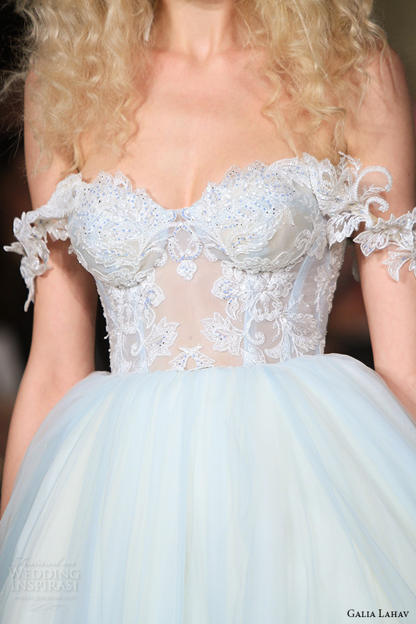 galia lahav wedding dress spring 2016 runway off the shoulder bustier bodice tulle bridal ball gown zoom