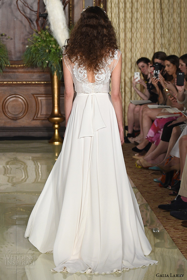 galia lahav wedding dress spring 2016 runway sleeveless sheer illusion bateau neckline modified a line bridal gown back