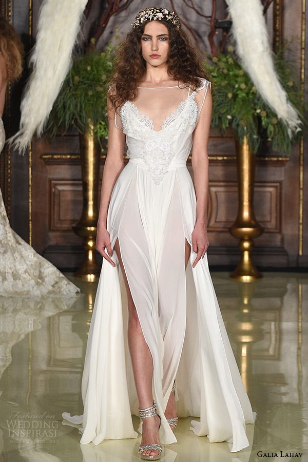 galia lahav wedding dress spring 2016 runway sleeveless sheer illusion bateau neckline modified a line bridal gown