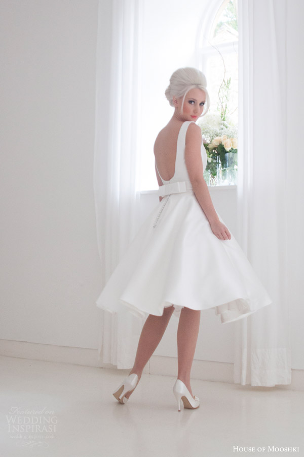 house of mooshki bridal 2015 effie sleeveless vintage tea length short retro wedding dress with pockets back bow