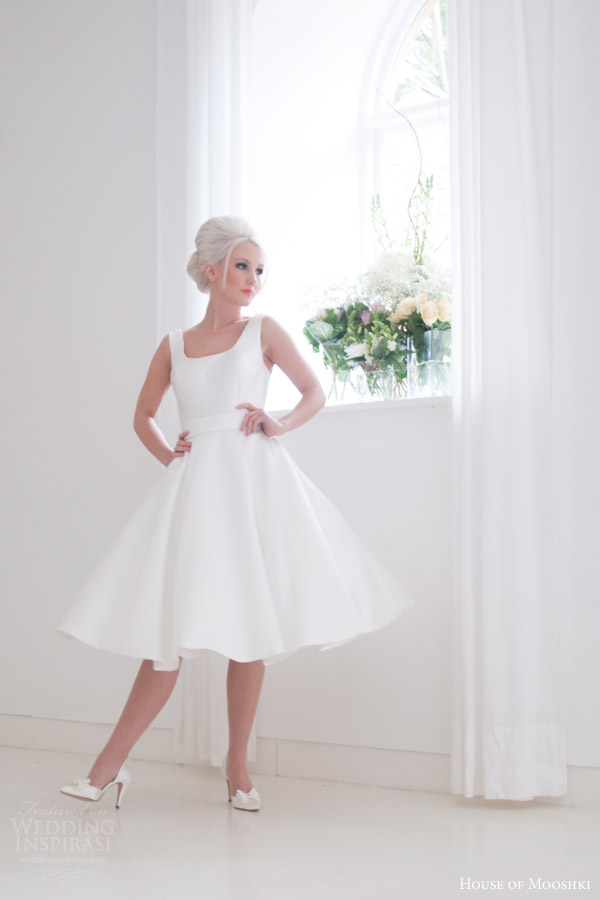 house of mooshki bridal 2015 effie sleeveless vintage tea length short retro wedding dress with pockets