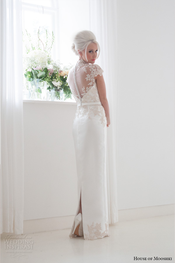 house of mooshki bridal 2015 lace cap sleeves high neck column wedding dress style jemima back