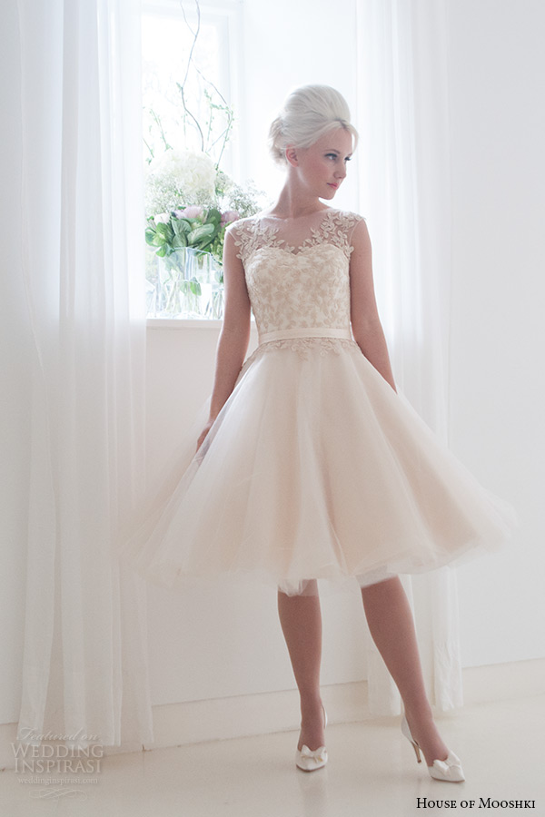 house of mooshki bridal 2015 sleeveless illusion neckline vintage champagne tulle short wedding dress style lottie full