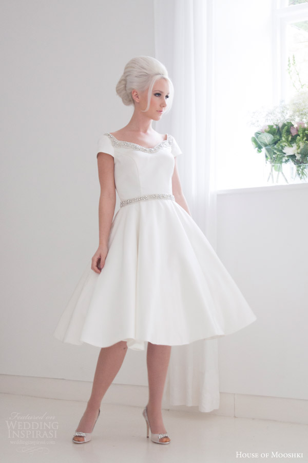 house of mooshki bridal 2016 phoebe cap sleeve tea length wedding dress mikado satin embellished neckline belt