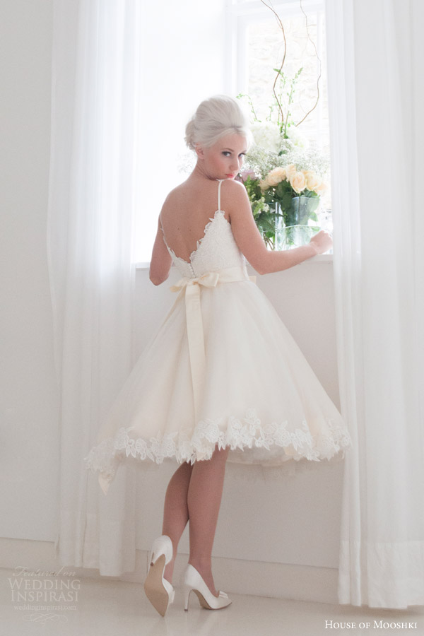 house of mooshki bridal 2016 tilly short tea length wedding dress spaghetti straps vintage style guipure lace appliques back view house of mooshki bridal 2016 tilly short tea length wedding dress spaghetti straps vintage style guipure lace appliques back view