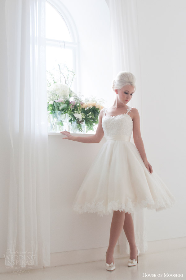 house of mooshki bridal 2016 tilly short tea length wedding dress spaghetti straps vintage style guipure lace appliques