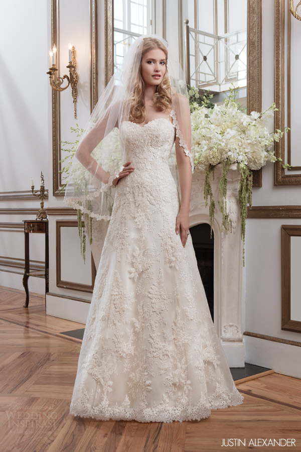 justin alexander 2016 bridal 8788 strapless a line wedding dress lace sweetheart neckline