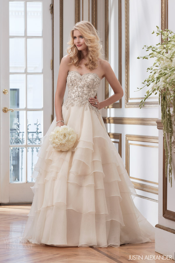 justin alexander 2016 bridal 8790 strapless sweetheart wedding dress layered skirt embellished bodice