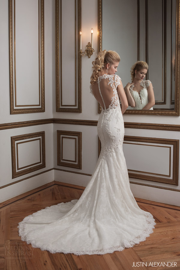 justin alexander 2016 bridal 8796 cap sleeve sheath wedding dress illusion heart shaped back train