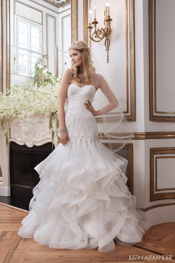 justin alexander 2016 bridal style 8795 strapless mermaid wedding dress godet skirt