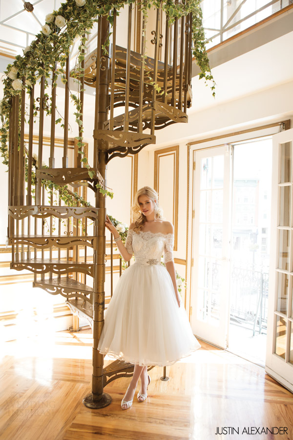 justin alexander 2016 bridal tea length wedding dress with sleeves style 8800