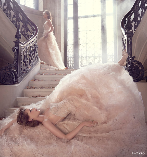 lazaro spring 2015 style 3505 sherbet floral textured wedding dress sweetheart neckline sleeveless ballerina straps