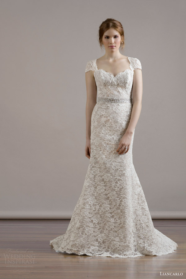 liancarlo bridal fall 2015 wedding dress style 6804 alencon lace sweetheart neckline cap sleeve mermaid gown ivory taupe