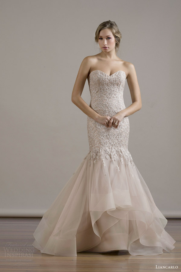 liancarlo bridal fall 2015 wedding dress style 6810 crystal embroidery drop torso strapless gown skirt ruffles
