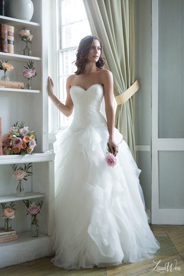 lillian west 2016 bridal preview style 6379 strapless ball gown wedding dress sweetheart neckline flange layered skirt