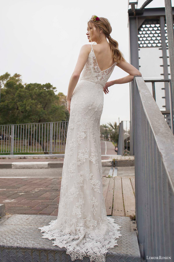 limor rosen 2015 norma sleeveless beaded sheath blouson art deco wedding dress straps back view train