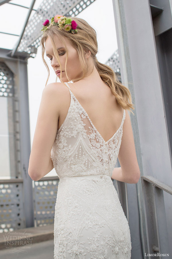 limor rosen 2015 norma sleeveless beaded sheath blouson art deco wedding dress straps close up back view