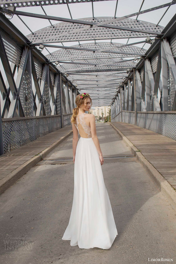 limor rosen 2015 olivia sleeveless wedding dress slit skirt illusion beaded bodice back view keyhole