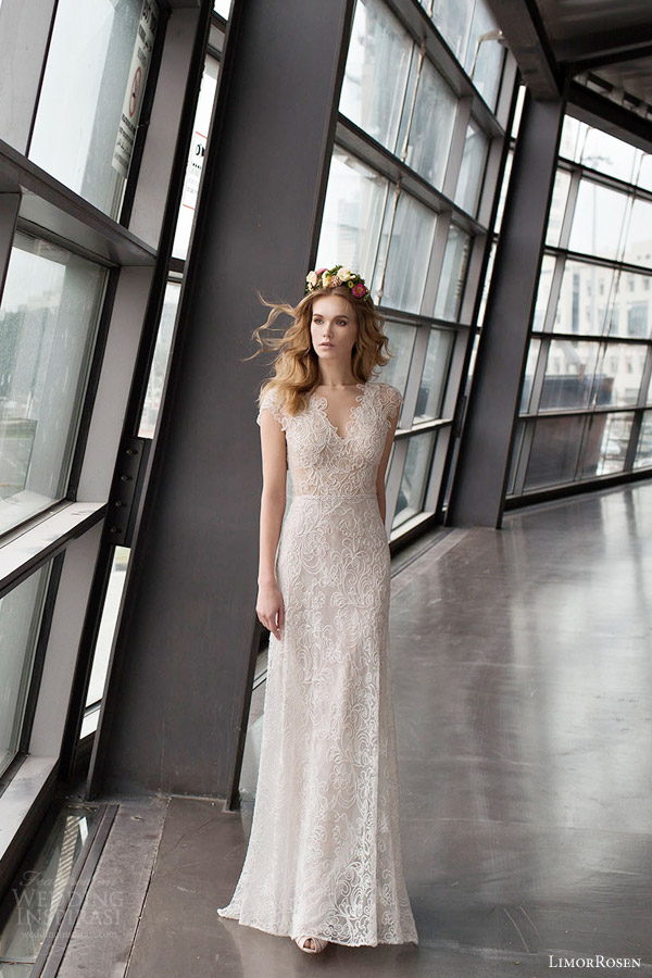 limor rosen bridal 2015 clara cap sleeve lace sheath wedding dress full view