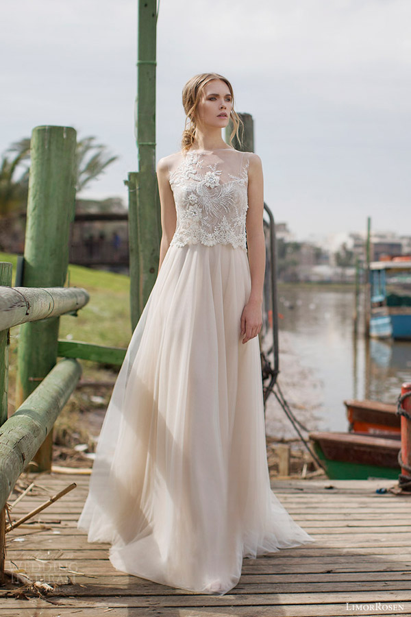 limor rosen bridal 2015 ginger wedding dress sleeveless illusion lace top full view