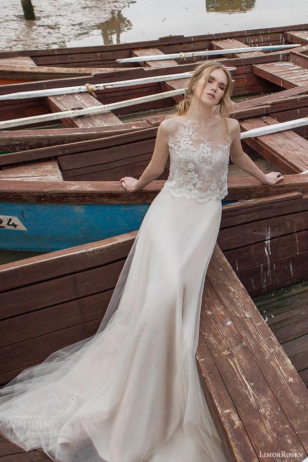 limor rosen bridal 2015 ginger wedding dress sleeveless illusion lace top