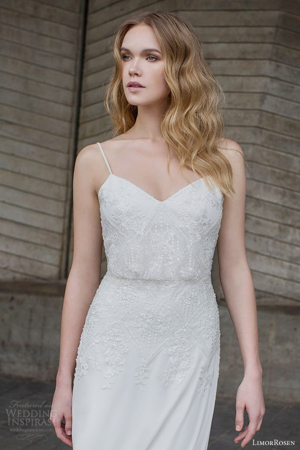 limor rosen bridal 2015 lilian sleeveless a line blouson wedding dress beaded bodice close up