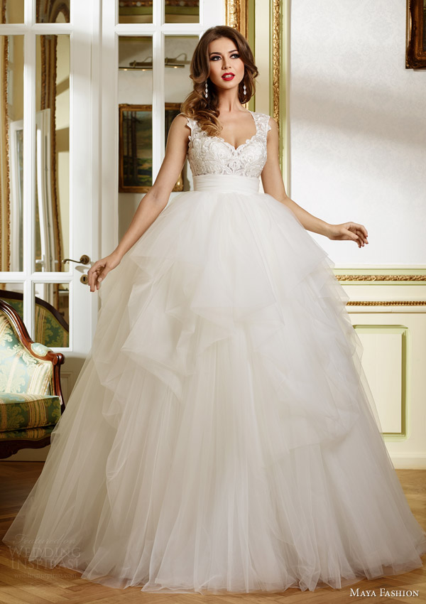 maya 2015 royal bridal collection sleeveless ball gown wedding dress lace bodice m48