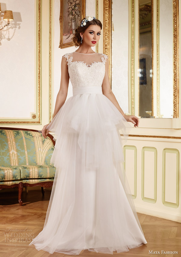 maya bridal 2015 royal wedding dress collection illusion neckline gown layered skirt m41