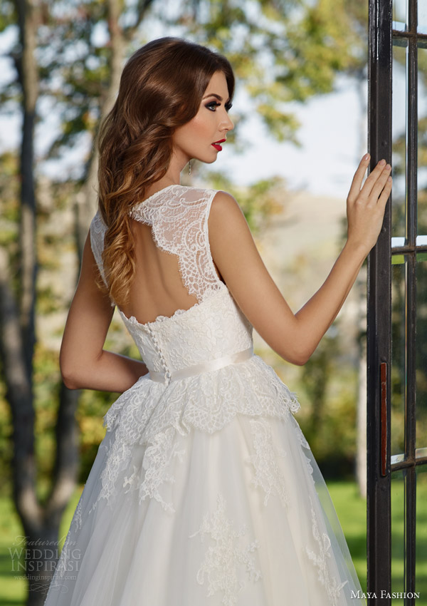 maya bridal 2015 royal wedding dress collection sleeveless ball gown peplum lace bodice m40 keyhole back view