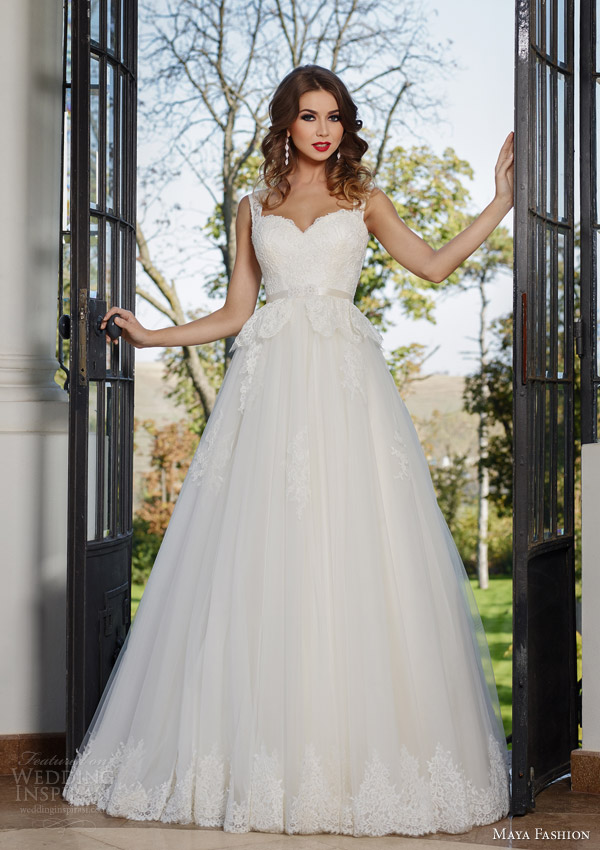 maya bridal 2015 royal wedding dress collection sleeveless ball gown peplum lace bodice m40