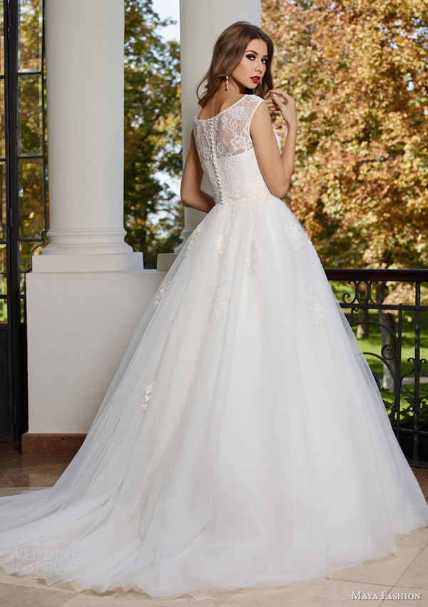 maya fashion 2015 bridal ball gown wedding dress m14 15 illusion straps sweetheart neckline back view train