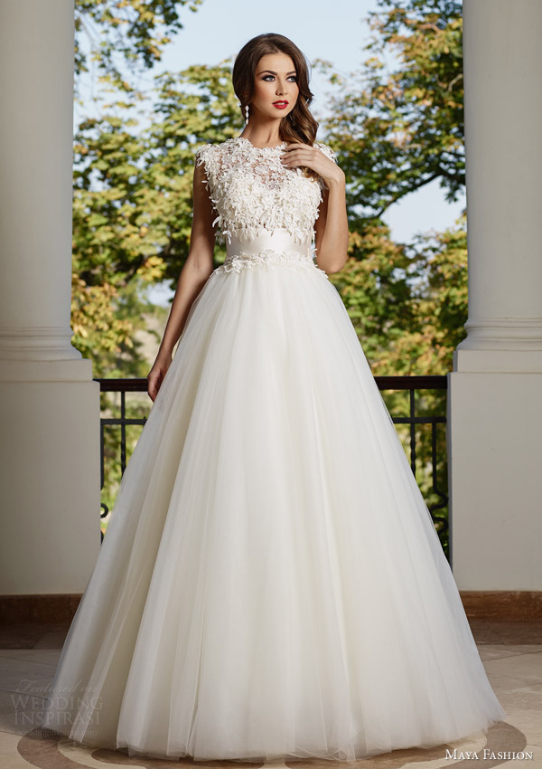 maya fashion 2015 royal bridal collection cap sleeve full aline wedding dress lace bodice m32