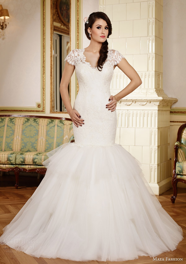 maya fashion 2015 royal bridal collection cap sleeve mermaid wedding dress m36