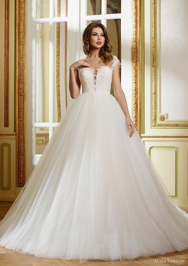 maya fashion 2015 royal bridal collection illusion cap sleeve ball gown m31