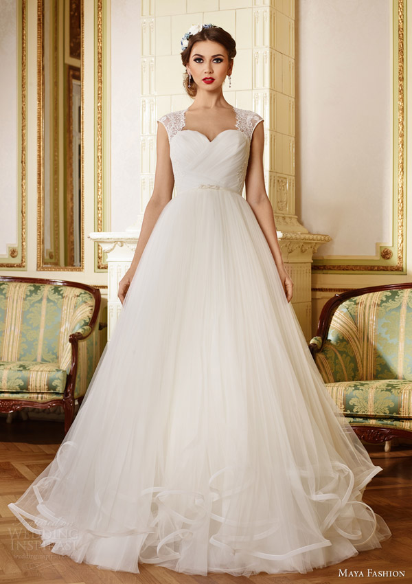 maya fashion 2015 royal bridal collection lace cap sleeve a line wedding dress m28