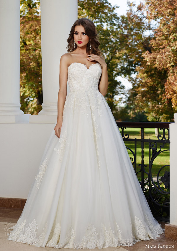 maya fashion 2015 royal bridal collection strapless ball gown wedding dress lace bodice sweetheart neckline m24