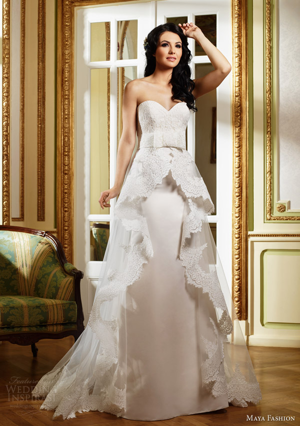 maya fashion 2015 royal bridal collection strapless wedding dress lace peplum overskirt m29