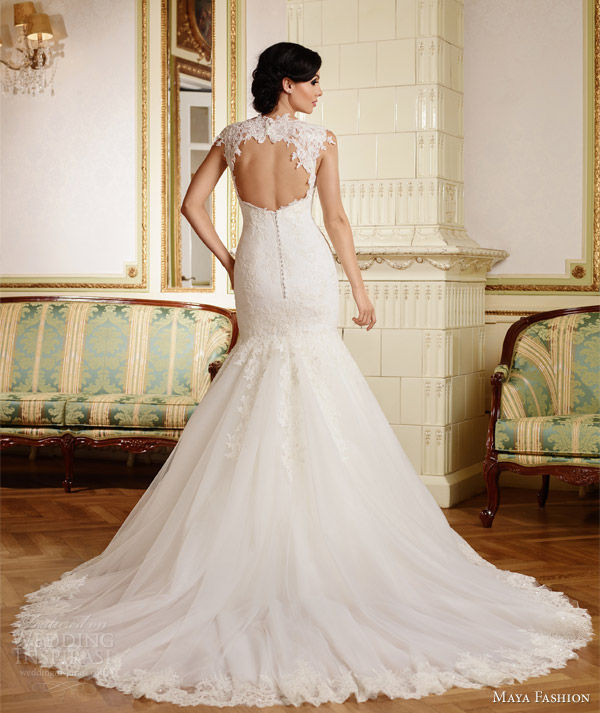 maya fashion 2015 royal bridal sleeveless mermaid wedding dress romania keyhole back view m38