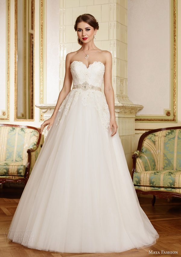 maya fashion bridal 2015 royal collection strapless a line wedding dress sweetheart neckline lace bodice m33