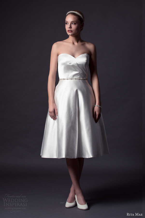 rita mae bridal by alan hannah 2015 strapless tea length wedding dress style 518