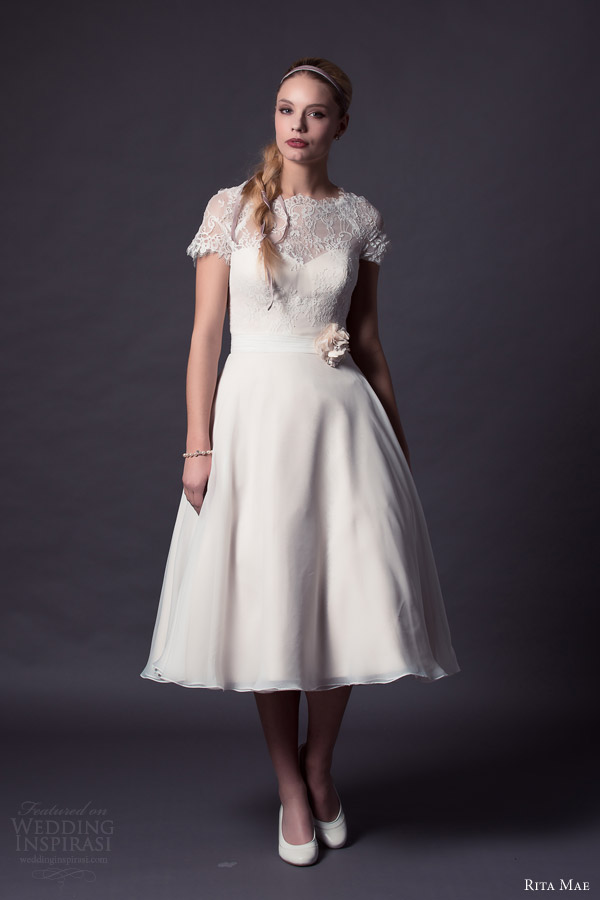 rita mae by alan hannah bridal 2015 tea length wedding dress lace short sleeve bodice style 510 rita mae by alan hannah bridal 2015 tea length wedding dress lace short sleeve bodice style 510
